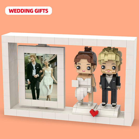 Memorable Wedding Gift: Full Body Customizable 2 People Brick Figures with Photo Frame