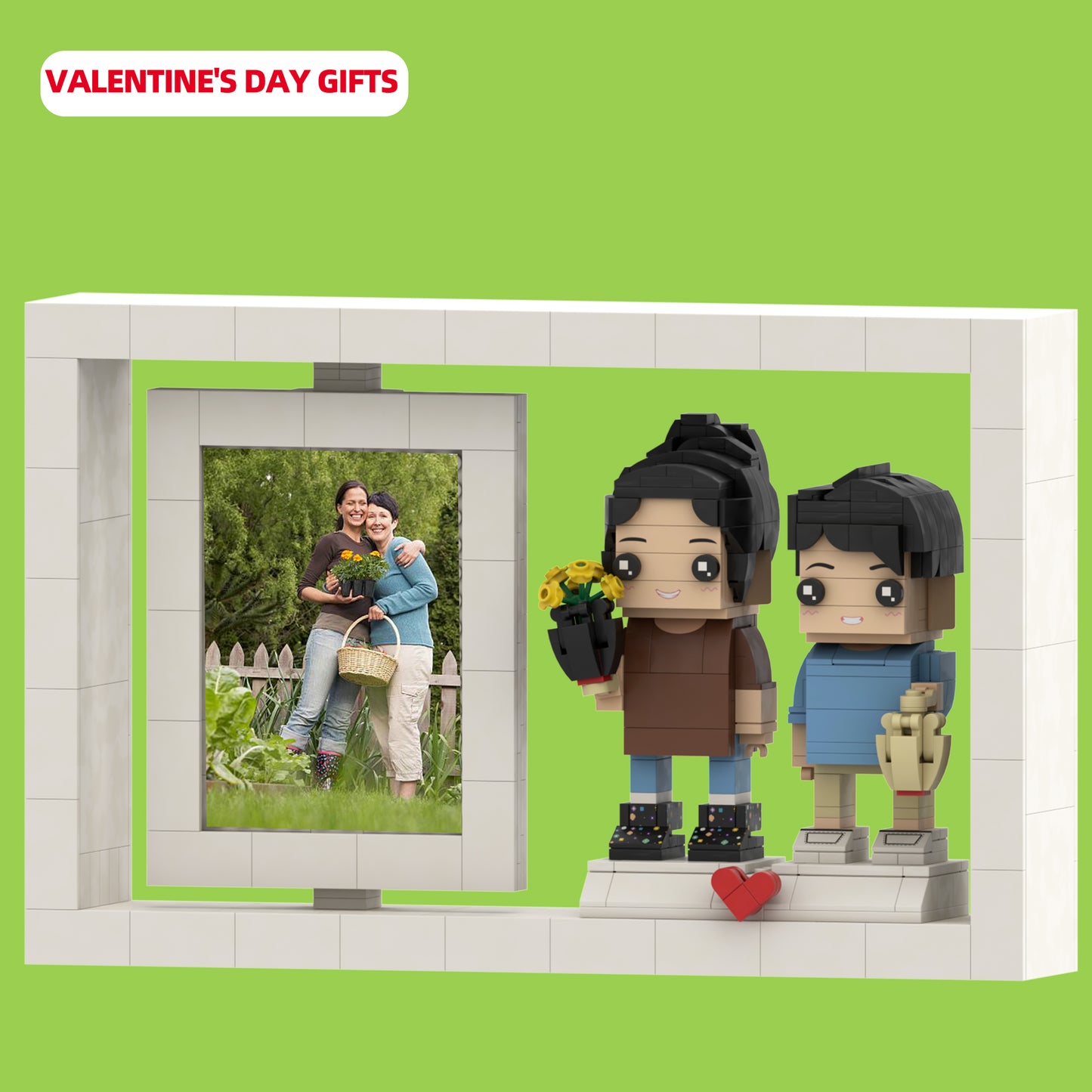 Personalized Photo Frame Featuring Mother and Daughter – Full Body Custom Brick Figures for Special Memories