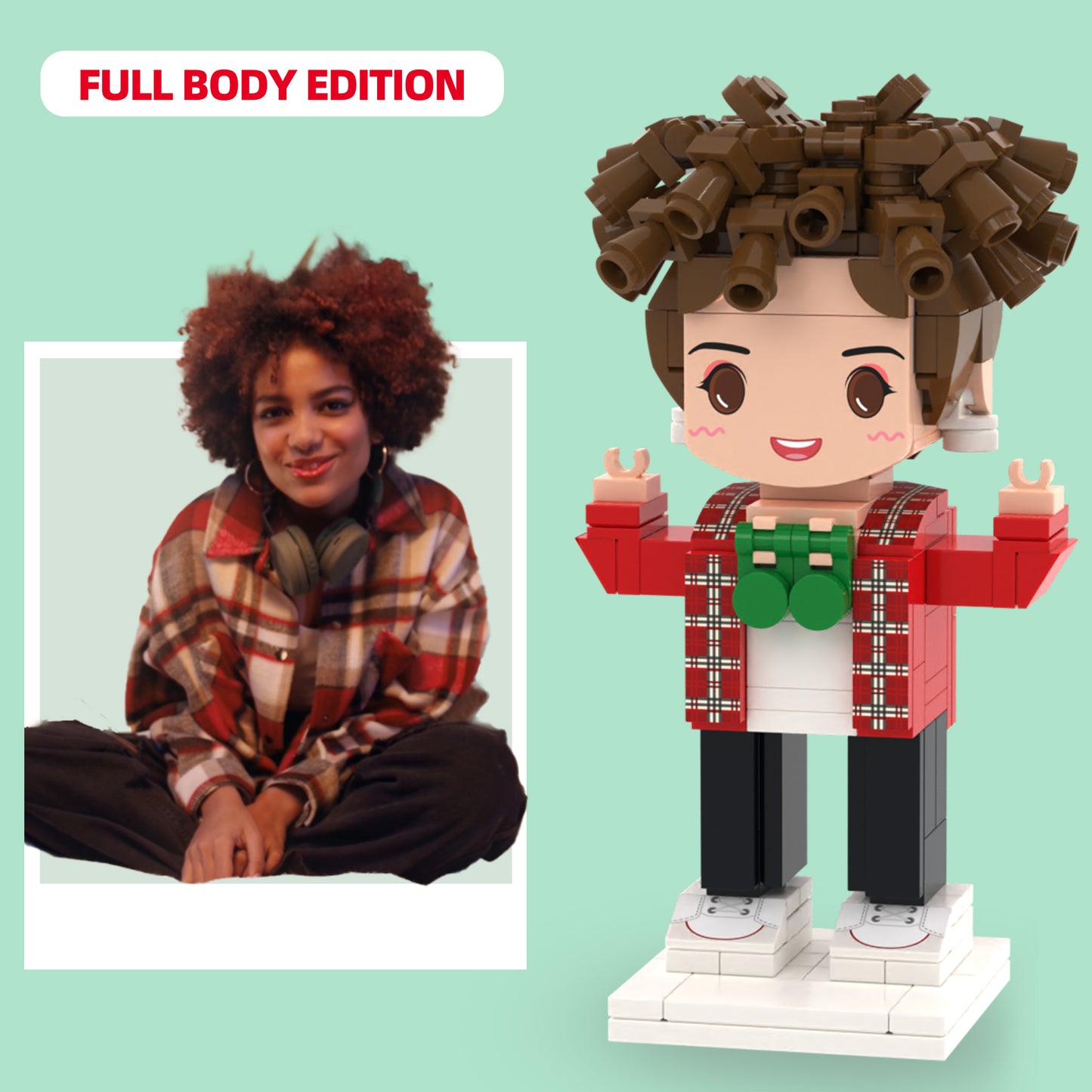 Custom Full-Body Brick Figure: Showcase Your Distinctive Dreadlocks and Plaid Look