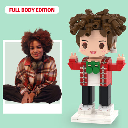 Custom Full-Body Brick Figure: Showcase Your Distinctive Dreadlocks and Plaid Look