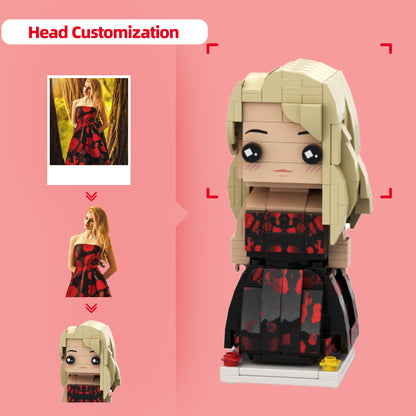 Elegant Falling Petals Black & Red Strapless Dress | Custom Brick Figure: Personalize the Head with Your Photo | Unique Mini Figure Gift for Fashion Enthusiasts