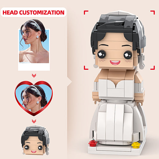 Classic White Wedding Dress Brick Figure - Customizable Head for a Unique Wedding Anniversary Keepsake