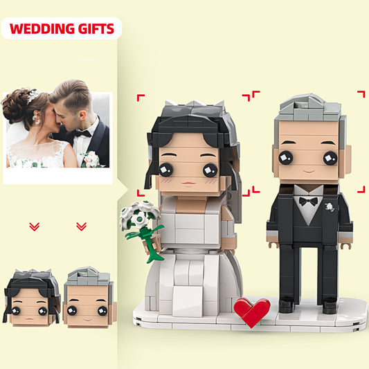 Customizable Wedding Brick Figures: Personalized Heads for Couples in Elegant Attire | Perfect Anniversary or Wedding Gift