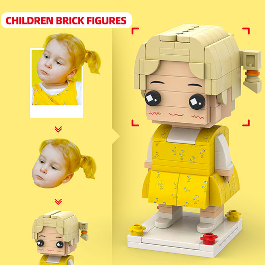 Customized Head Brick Figure with Yellow Floral Dress - Small Particle Block Toy Customizable Art Gift