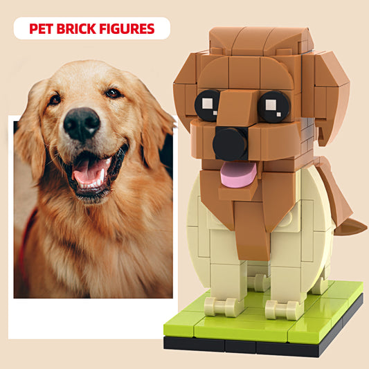 Fully body Customizable Golden Retriever Brick Figure – 1 Dog Photo, Small Particle Block Mode