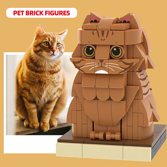 Custom Brick Figure of Ginger Cat – Fully Customizable with 1 Cat Photo, Small Particle Block