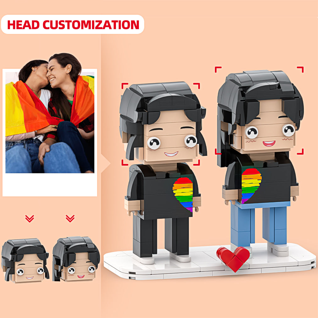 Valentine's Day Lesbian Rainbow Heart Couple Gift Brick Figures Personalized Couples Brick Figures Small Particle Block