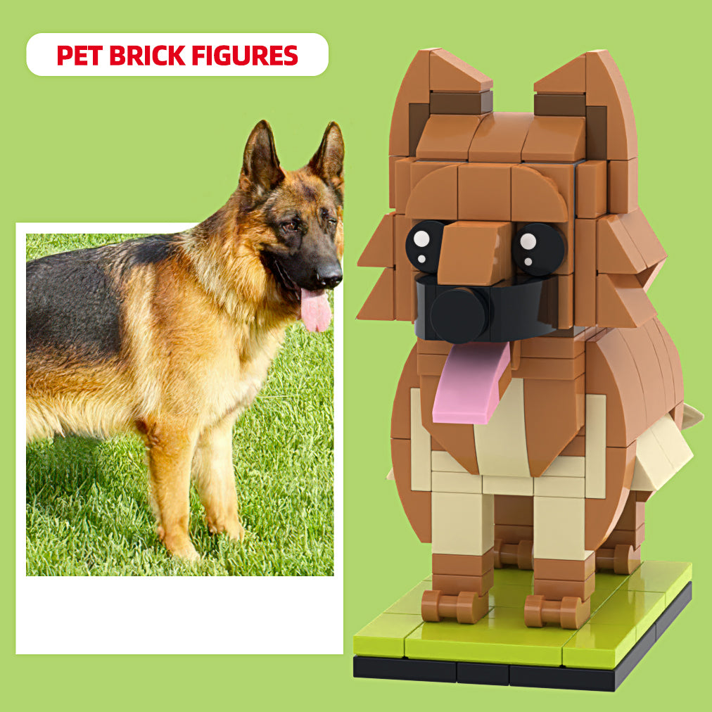 ustom Brick Figure of German Shepherd – Fully Customizable with 1 Dog Photo, Small Particle Block