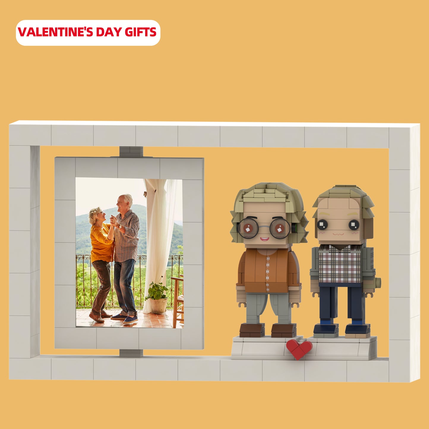 “Dancing Seniors” Custom Photo Frame – Personalized Brick Figures of Joyful Elderly Couple