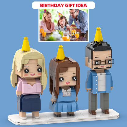 Custom Full-Body Brick Figures of Family Celebrating Birthday - Cherish Fun and Warm Moments