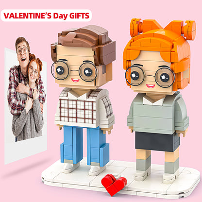 Valentine's Day Special: Customizable Full-Body Brick Figures for Couples with Personalized Photo Designs and Romantic Accents