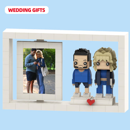 Romantic Couple Custom Photo Frame – Full Body Brick Figures for Special Gifts