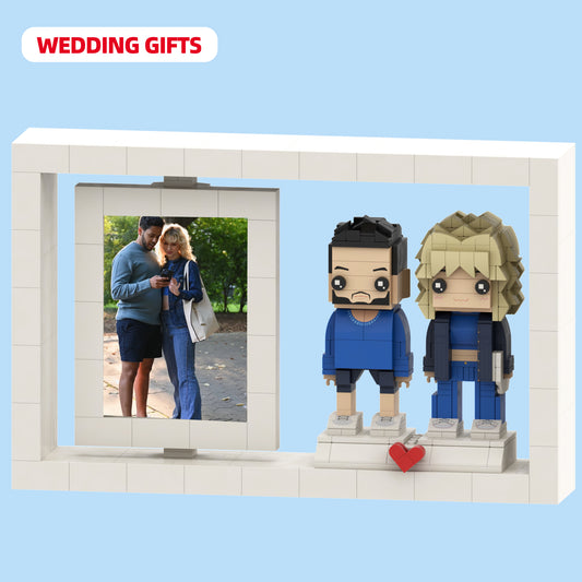 Romantic Couple Custom Photo Frame – Full Body Brick Figures for Special Gifts