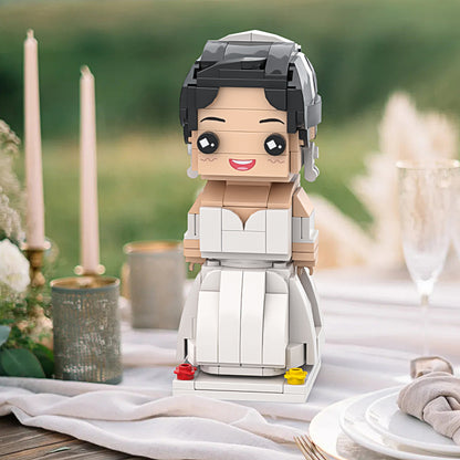 Classic White Wedding Dress Brick Figure - Customizable Head for a Unique Wedding Anniversary Keepsake