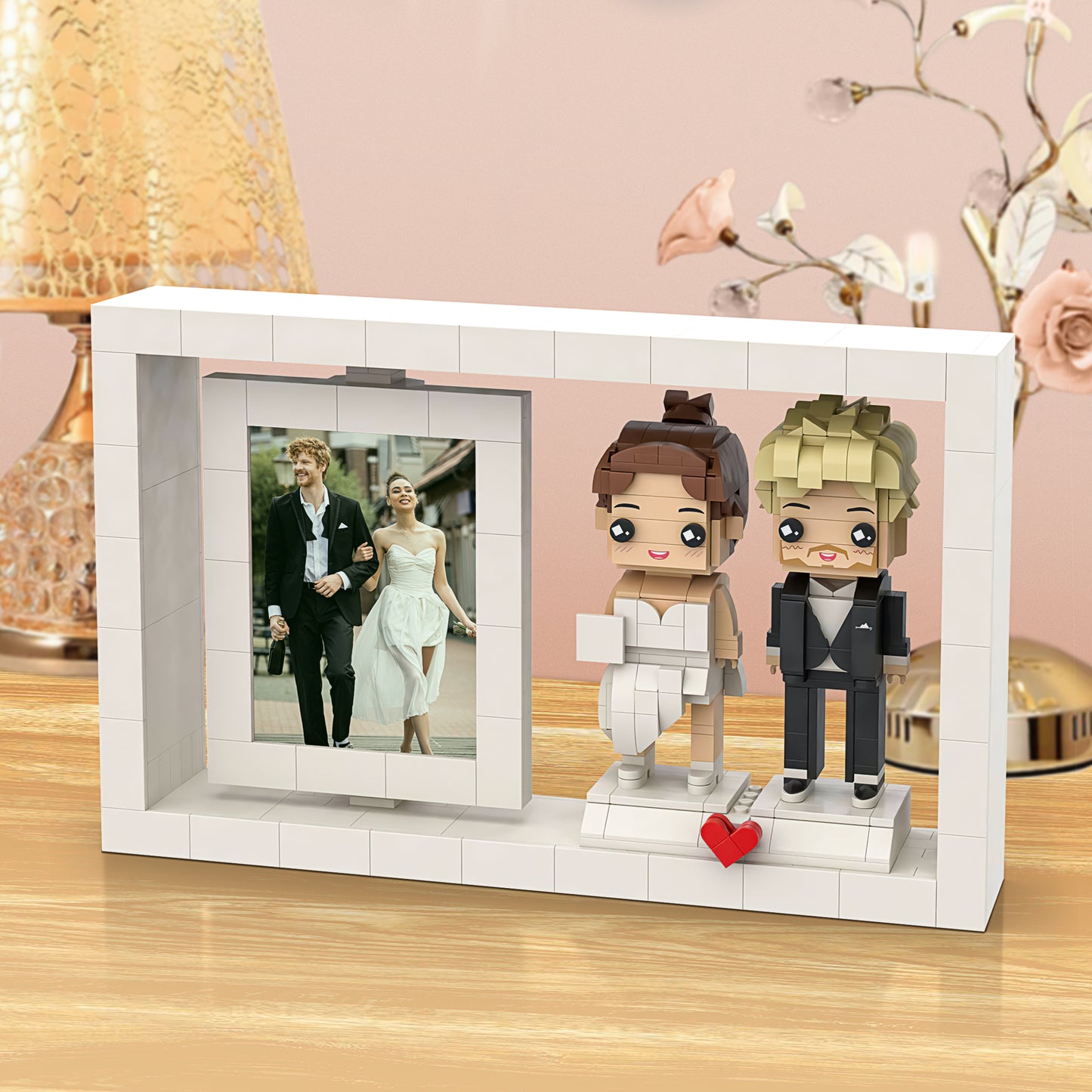 Memorable Wedding Gift: Full Body Customizable 2 People Brick Figures with Photo Frame