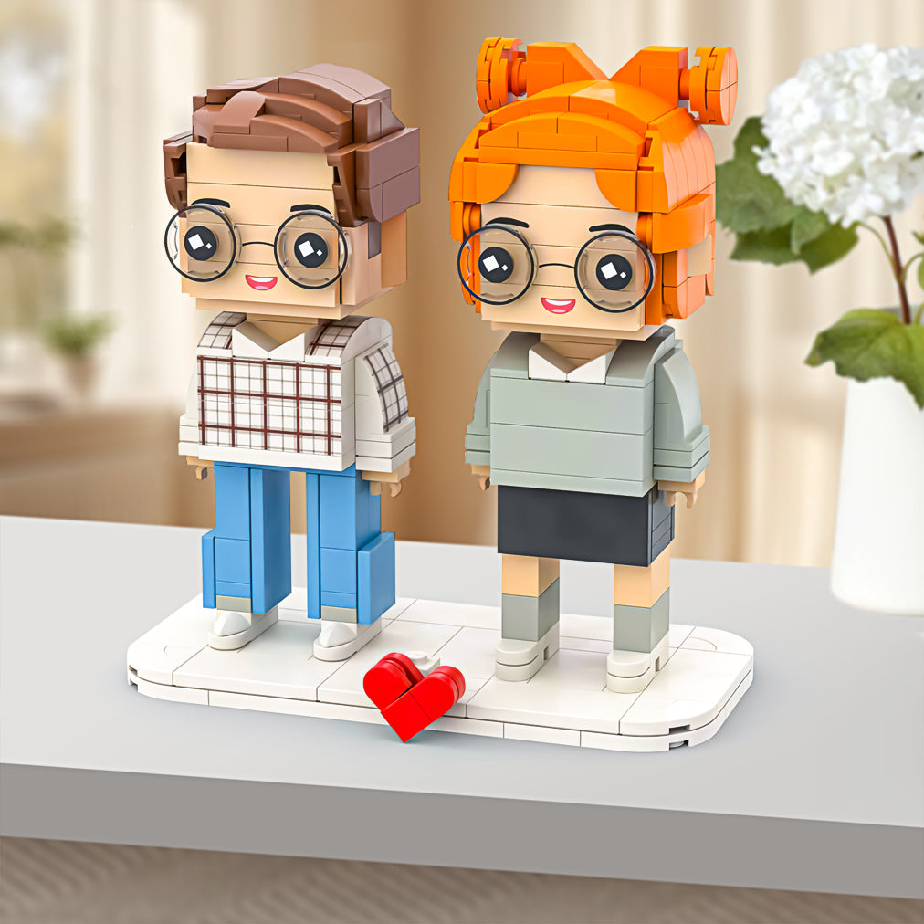 Valentine's Day Special: Customizable Full-Body Brick Figures for Couples with Personalized Photo Designs and Romantic Accents