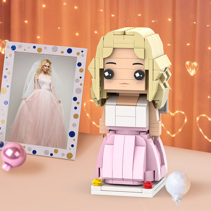 Birthday Gifts for Her: Full Custom Personalized Photo Brick Figures – Inspired by Elegant Pink Wedding Dress Design