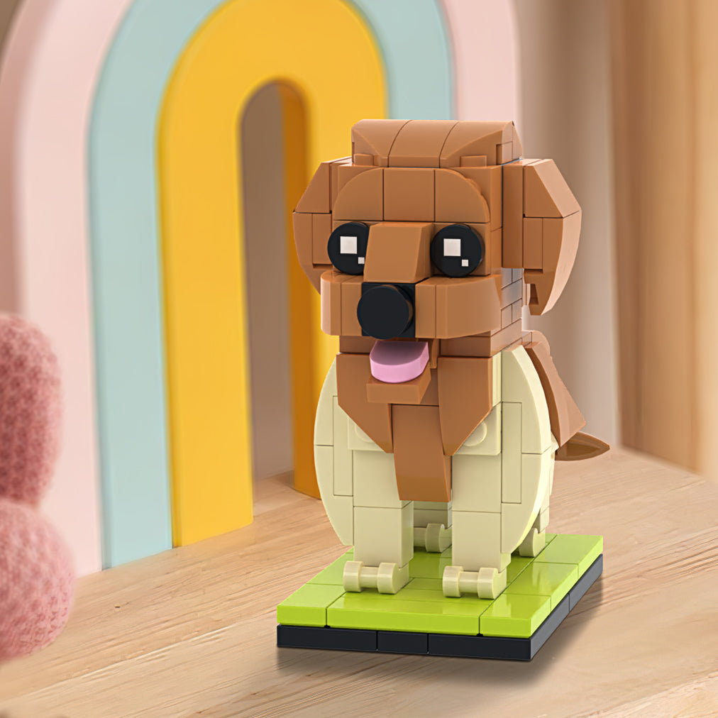 Fully body Customizable Golden Retriever Brick Figure – 1 Dog Photo, Small Particle Block Mode