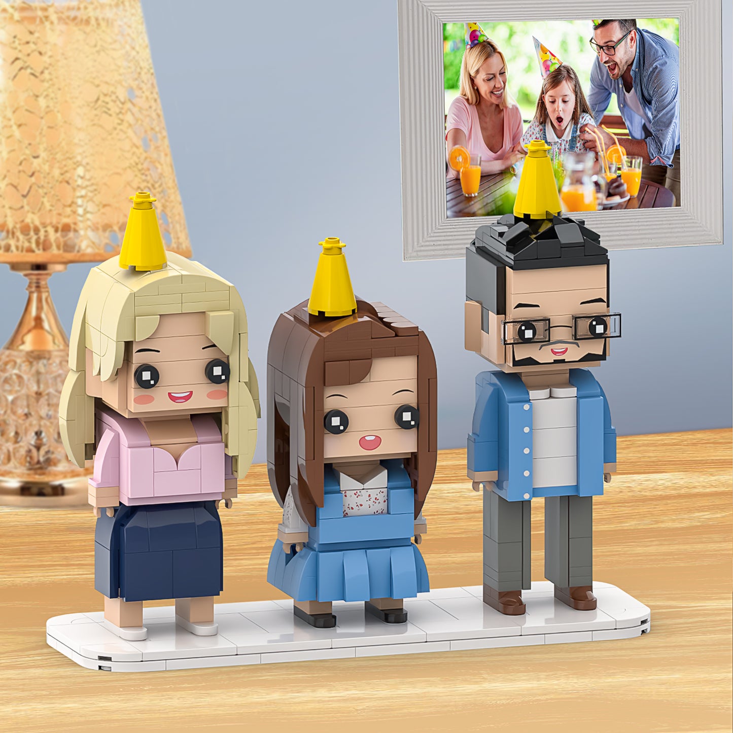 Custom Full-Body Brick Figures of Family Celebrating Birthday - Cherish Fun and Warm Moments